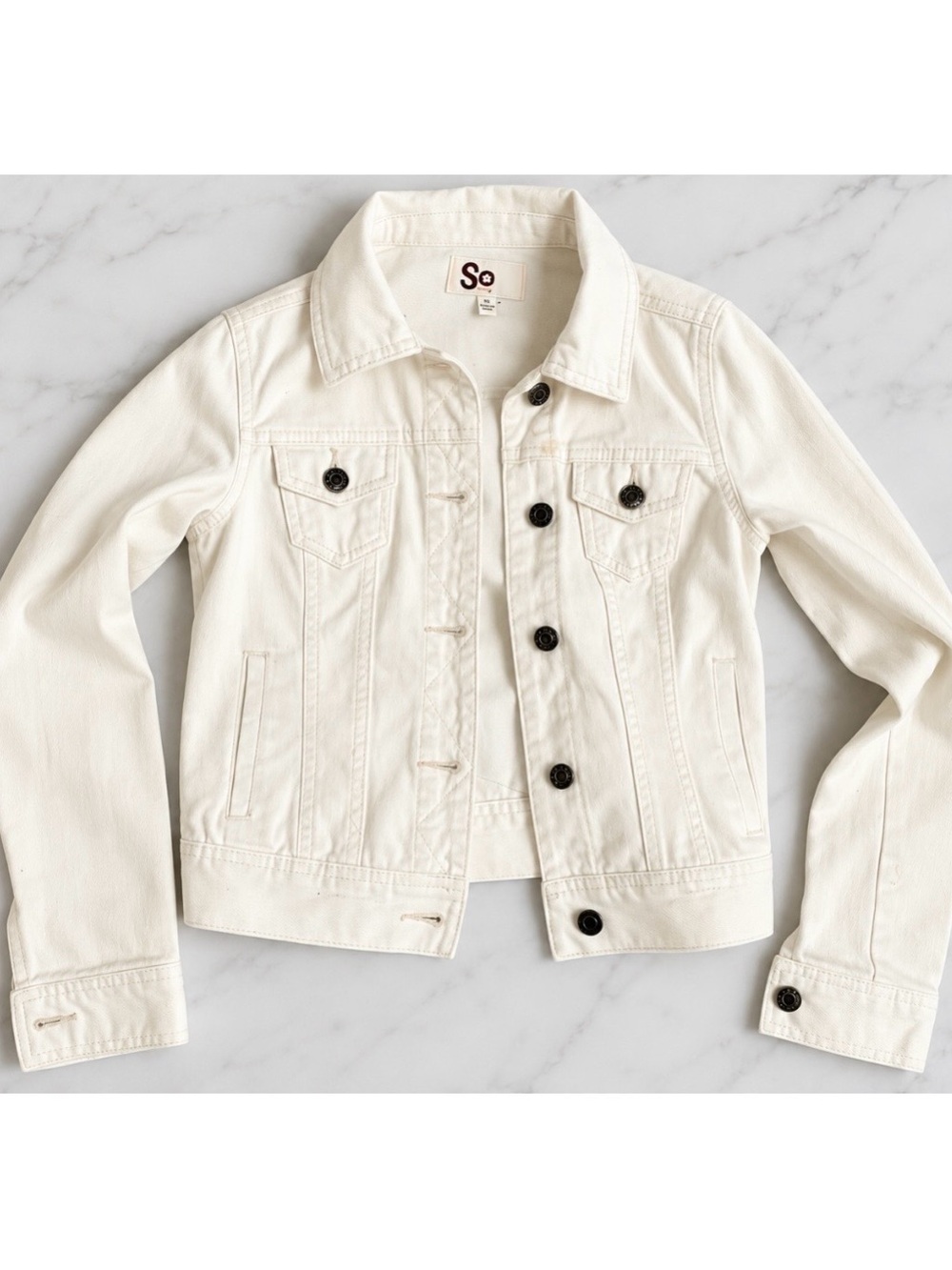 SO Cream/Off-White Denim Jacket with Dark Buttons